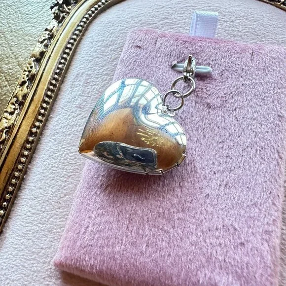 Heart Locket Charm Pendant With Floral Design In Stainless Steel Lobster Clasp - Picture 9 of 16